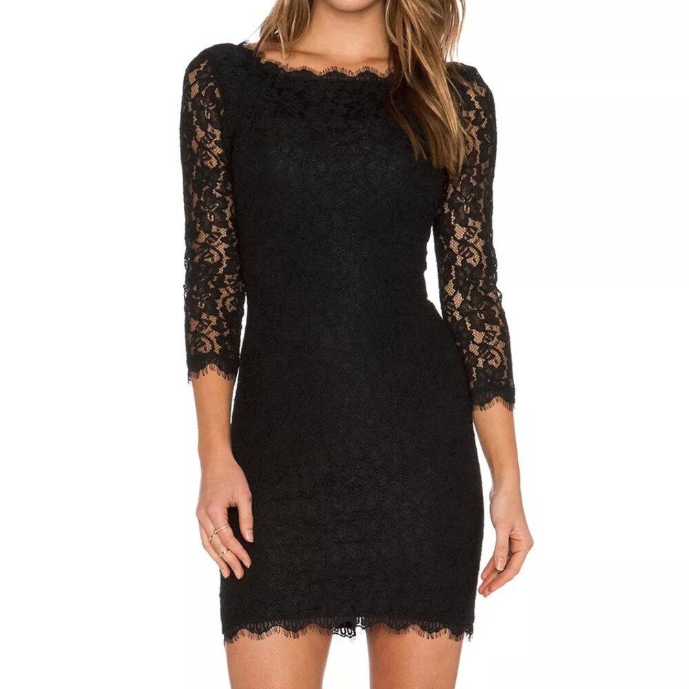 Diane Von Furstenberg Zarita Scoop Neck 3/4 Sleeve Lace Dress